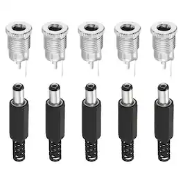 Unique Bargains - 5pcs DC5521 Female Jack + 5pcs DC5521 Male Plug with Spacer for Guitar/Car Audio/Power Supply - Black
