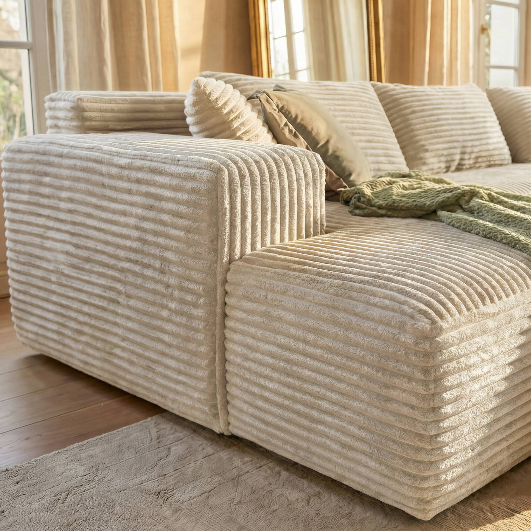 Alt View 5. FUFU & GAGA - Beige Modular Plush Velvet Sectional Sofa with Chaise, Soft High-Density Foam, Pet-Friendly Living Room Couch - White.