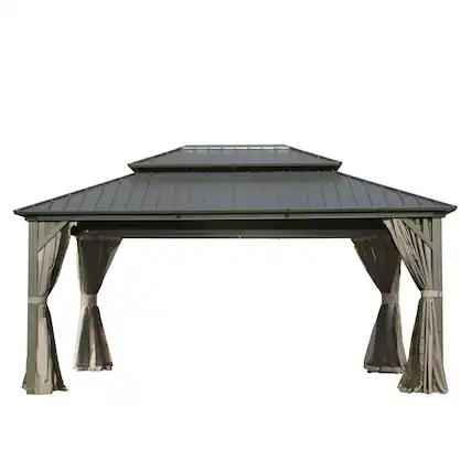 Front. Mondawe - 12' X 16' Spacious Hardtop Gazebo for Patio with Double Roof Design - Gray.
