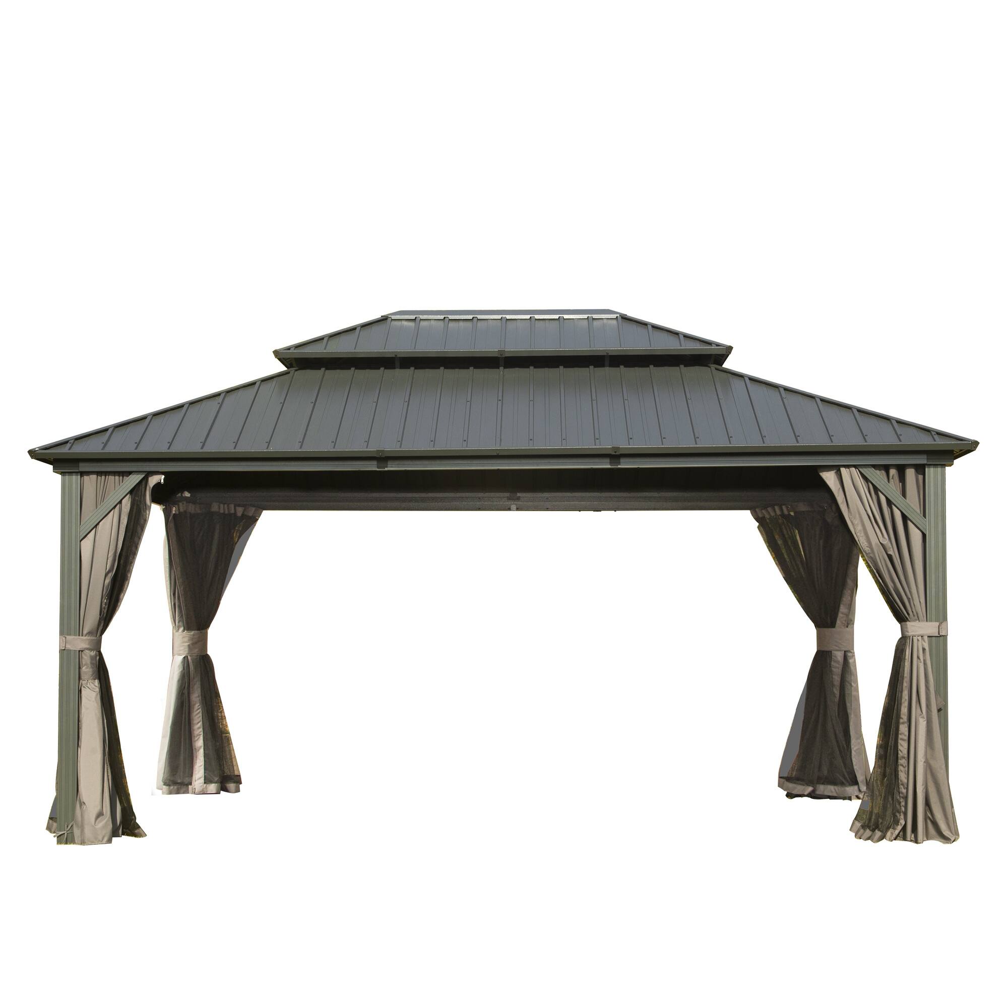 Front. Mondawe - 12' X 16' Spacious Hardtop Gazebo for Patio with Double Roof Design - Gray.