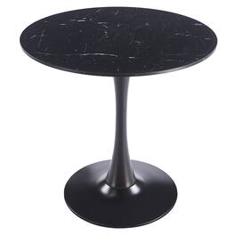 LeisureMod - Bristol 40" Minimalist Round Pedestal Dining Table - Space-Saving Kitchen Table with Powder-Coated Steel Base - MDF - Marbled Black