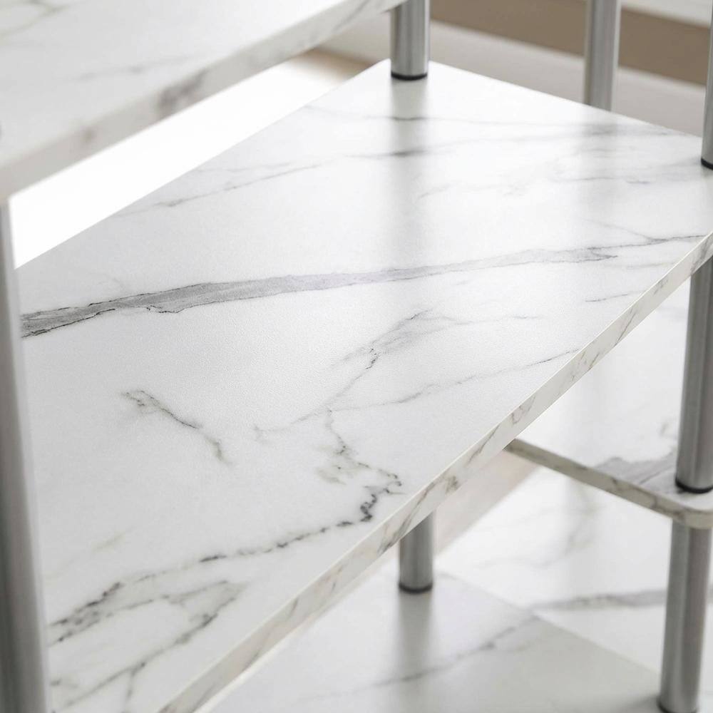 Alt View 3. FurniFact - Contemporary Wall Unit Bookshelf with Modern Storage and Display Space - White Faux Marble.