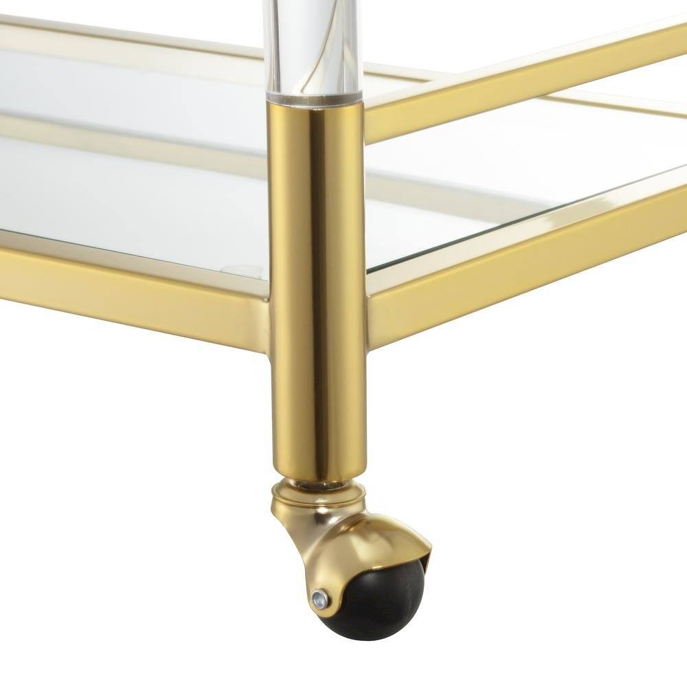 Back. FurniFact - Bar Cart with 2 Tiers of Glass, Acrylic Legs, Locking Casters in Gold Chrome - Gold.
