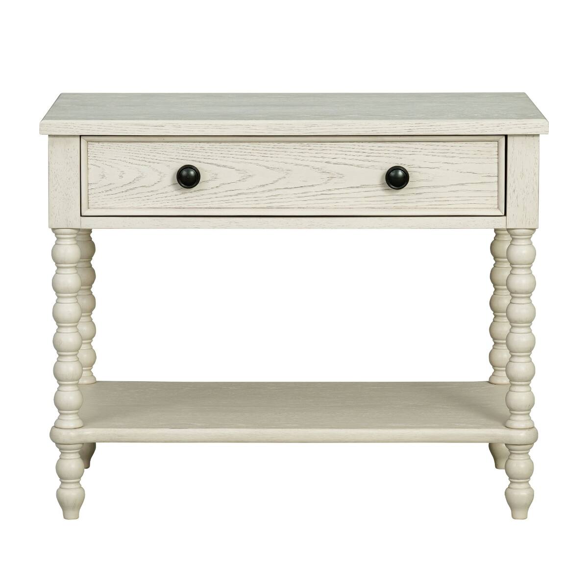 Alt View 6. Loheer - Loheer Large Antique Cream Nightstand with Drawer and Open Shelf, 32 Inch Wide - Antique Cream.