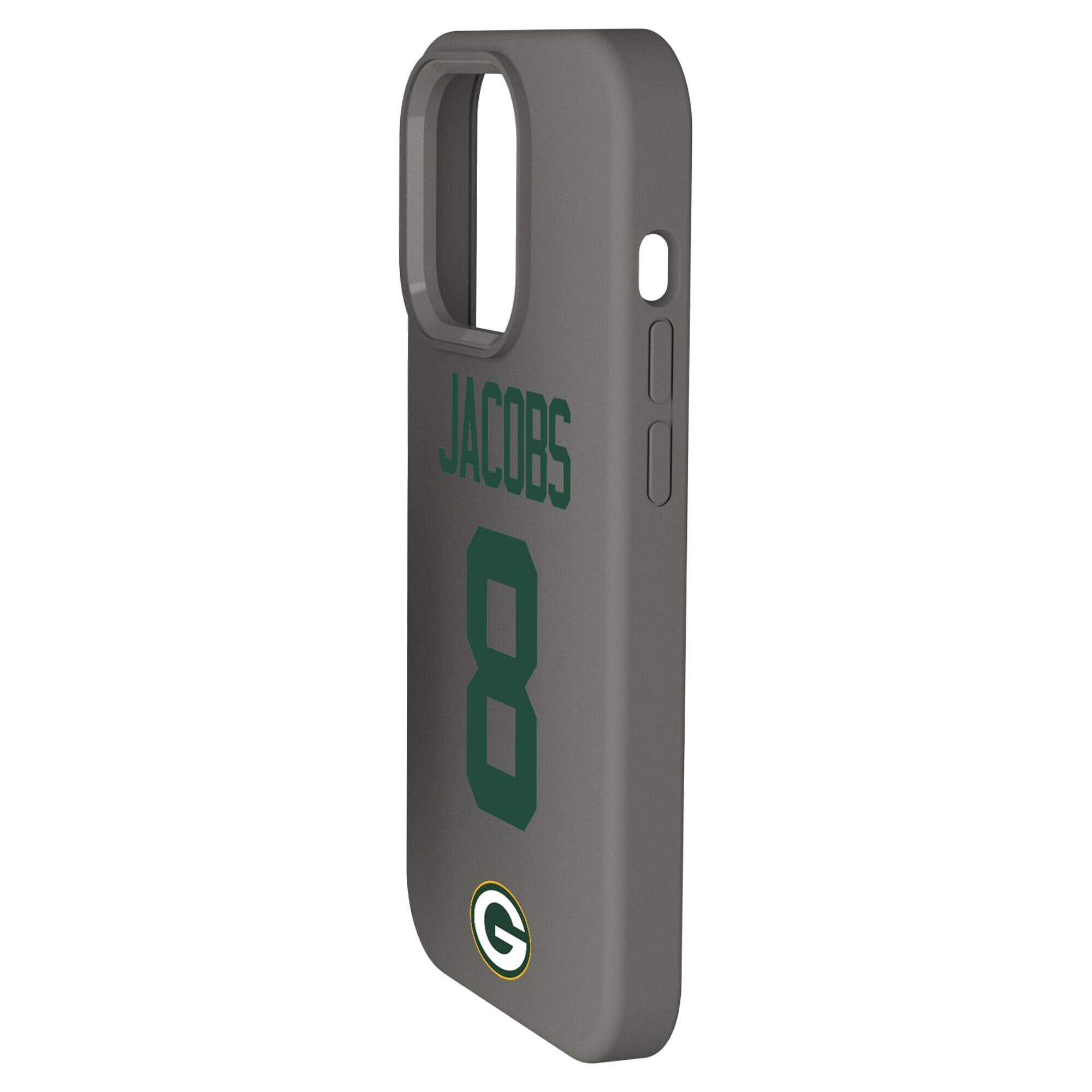 Alt View 1. Keyscaper - Josh Jacobs Gray Green Bay Packers Ready Soft Touch iPhone Case - 15 Plus - Gray.