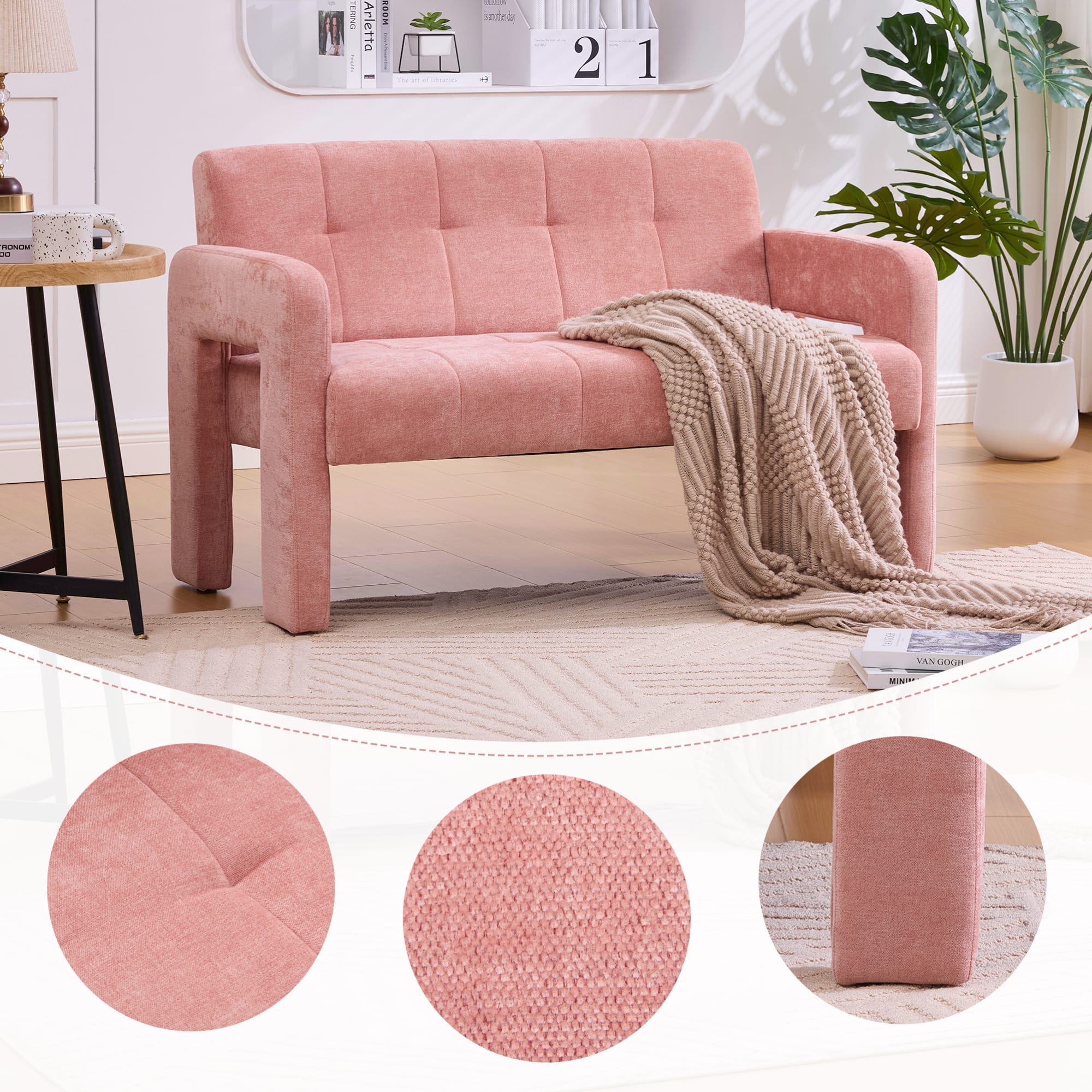 GOODSILO - Modern Double Armchair Sofa for Living Room and Bedroom with Dual Armrests and Comfortable Seating - Pink