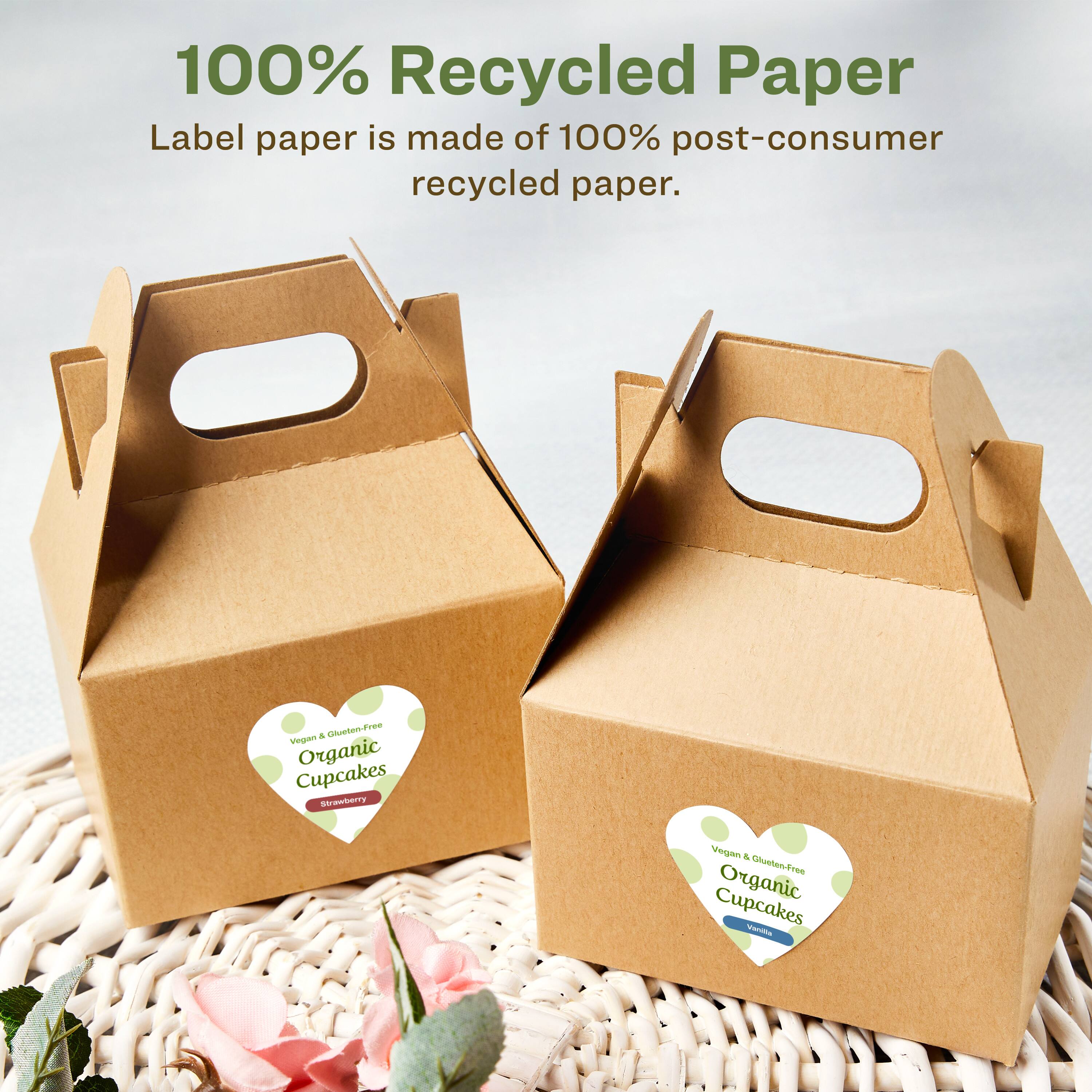 100% Recycled Paper  
Label paper is made of 100% post-consumer recycled paper.  

Vegan & Gluten-Free Organic Cupcakes  
Strawberry
