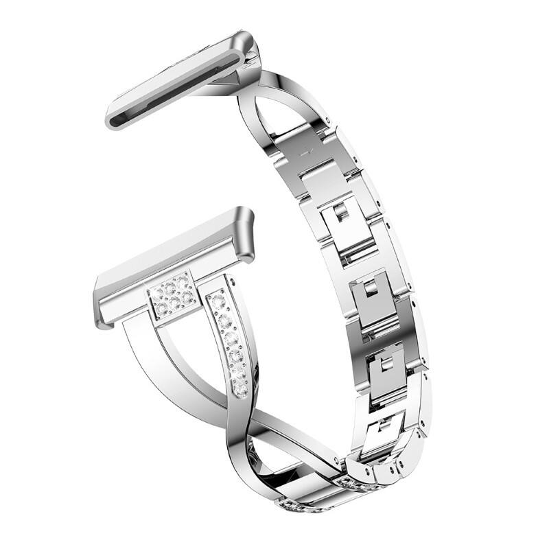 Left. StrapsCo - Glam Bracelet Stainless Steel Watch Band Strap For Fitbit Versa 4 - Silver.