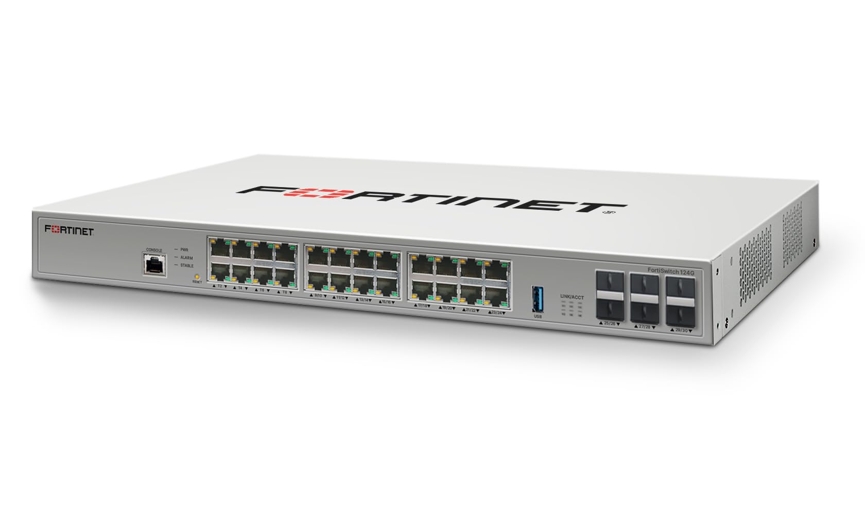 FORTINET  
FEATINET  
CONSOLE  
PW ALARM STABLE !!  
FortiSwitch 124G  
UNICACCT  
AR3/DAY  
25/26  
27/26  
29/30