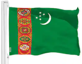 G128 - Turkmenistan Flag — 3x5 ft Printed 150D Polyester with Brass Grommets - Assorted Colors