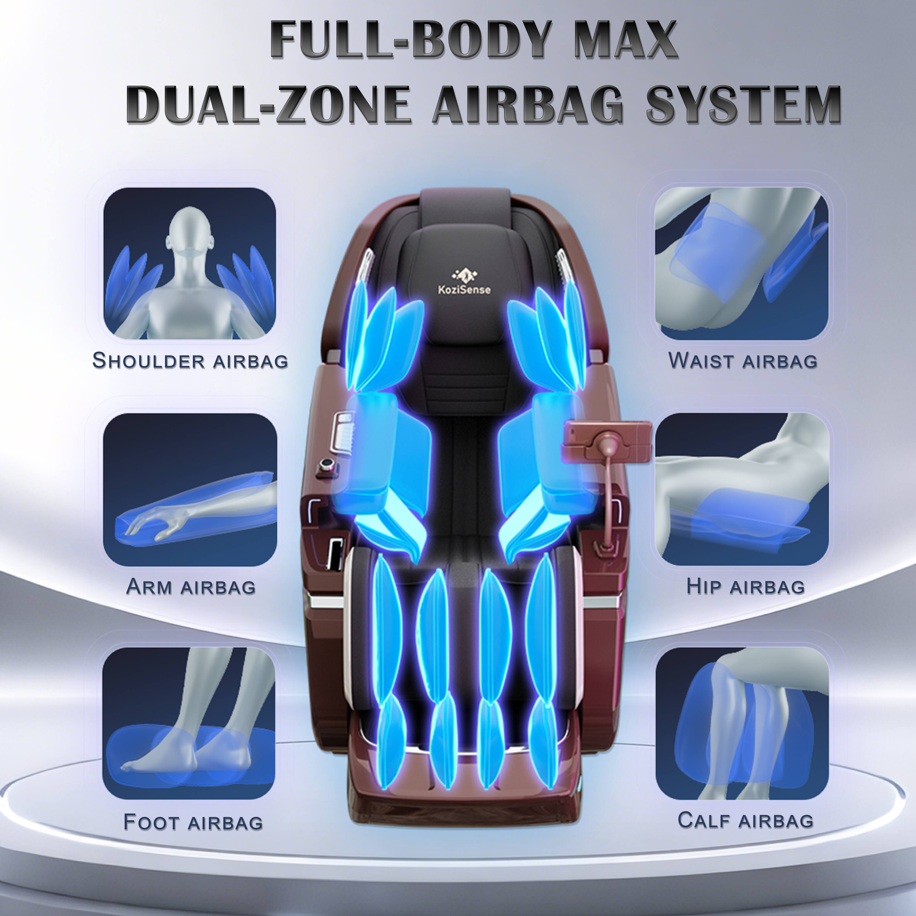 FULL-BODY MAX DUAL-ZONE AIRBAG SYSTEM

- SHOULDER AIRBAG
- WAIST AIRBAG
- ARM AIRBAG
- HIP AIRBAG
- FOOT AIRBAG
- CALF AIRBAG
