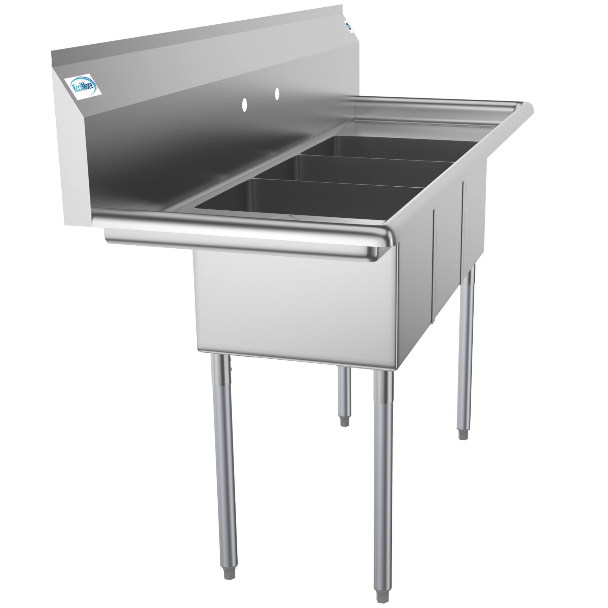 Alt View 1. Koolmore - 60 in. Three Compartment Stainless Steel  Sink With Drainboards, Bowl Size 12"x 16"x 10" SC121610-12B3. - Stainless Steel.