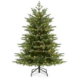 WELLFOR - 5 ft Pre‑lit Hinged Artificial Christmas Tree with 1426 Mixed PE‑PVC Branch Tips &200 Warm‑White Bulb‑Shell LED Lights - Green