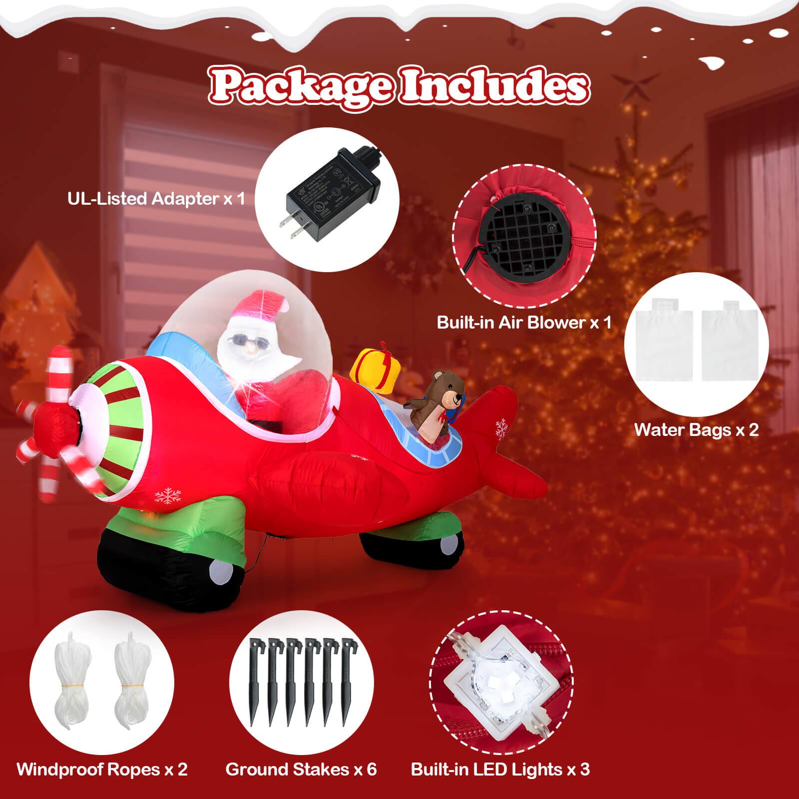 Alt View 9. Costway - Costway 7.2 FT Christmas Inflatables Airplane with Gift Boxes and Built-in LED Lights - Multicolor.