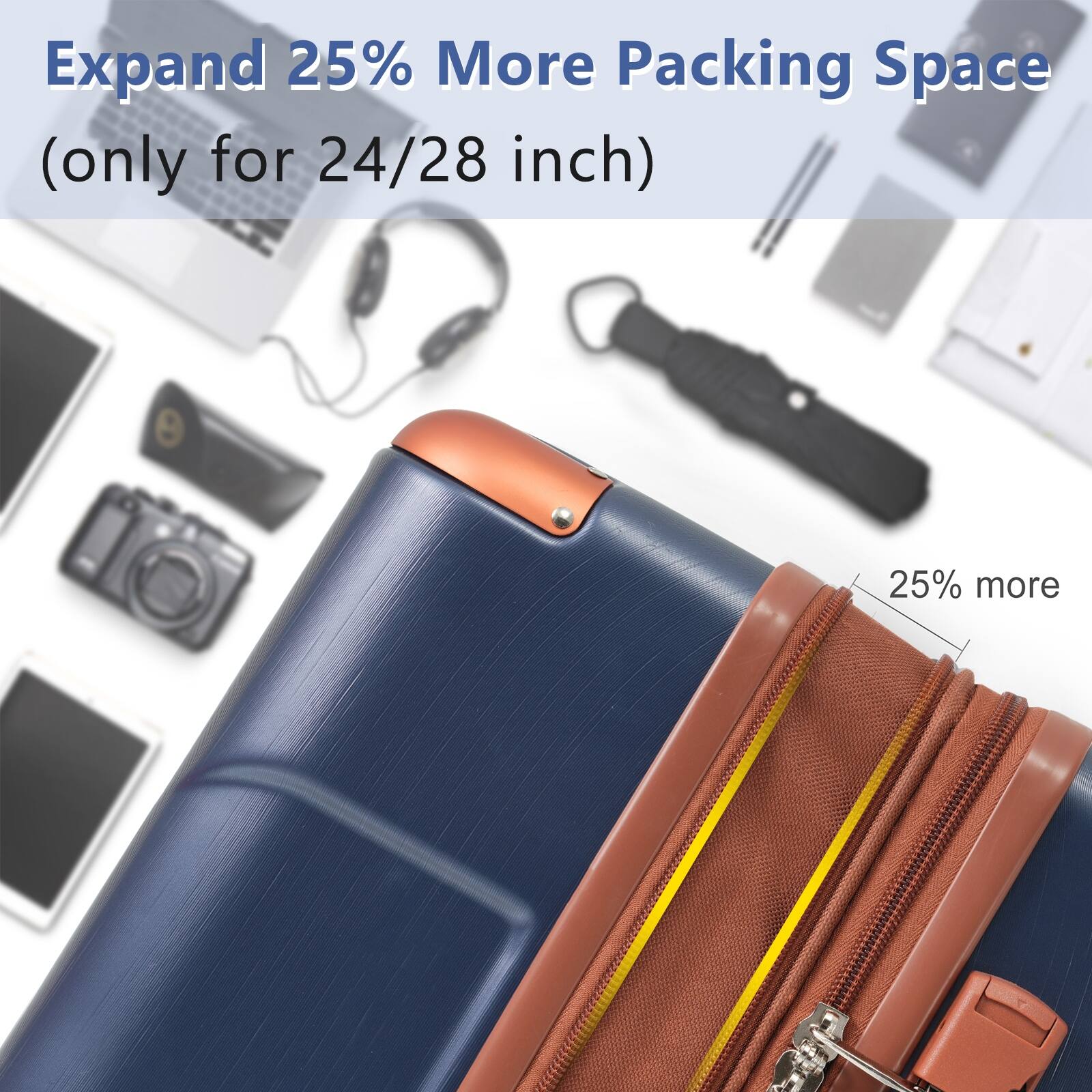 Expand 25% More Packing Space  
(only for 24/28 inch)  

25% more
