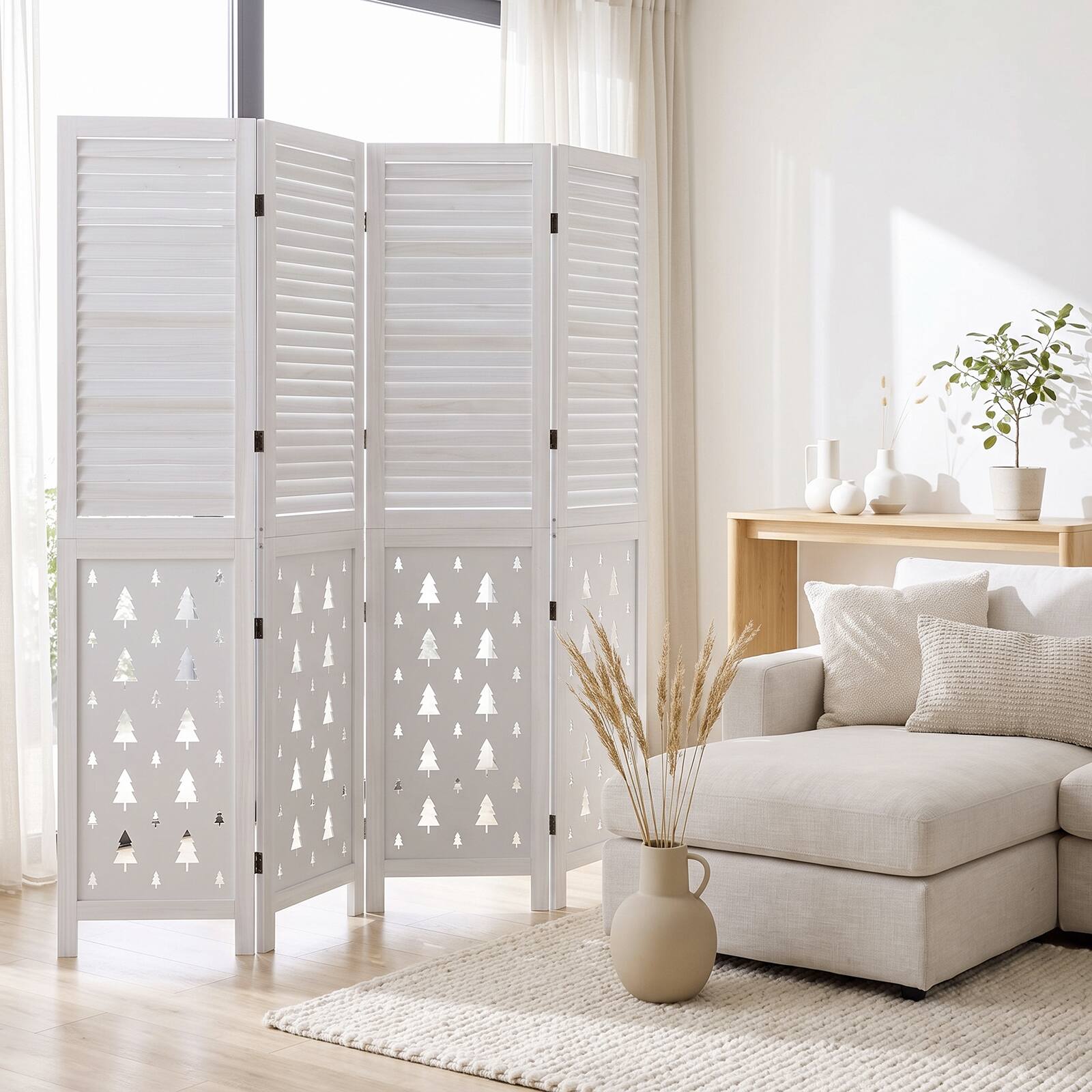 Alt View 3. Costway - Costway 67" Tall Wood Room Divider, 4 Panel, Folding Privacy Screen for Room Separation - White.