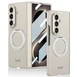Dteck - Magnetic Hinge Protection Case for Samsung Galaxy Z Fold8 Ultra with Screen Protector,Rugged Slim Kickstand Back Cover - Titaniumgray
