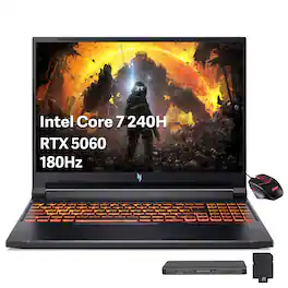 Acer - Nitro 16" WUXGA Gaming Laptop,Intel Core 7 240H,16GB DDR5,1TB SSD+1TB Dock Set,GeForce RTX 5060,Win 11 - Black