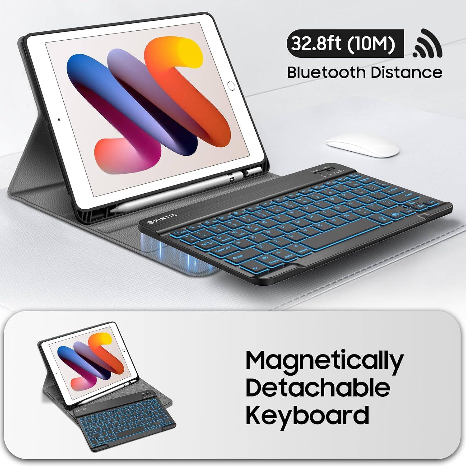 32.8ft (10M) Bluetooth Distance

Magnetic Detachable Keyboard