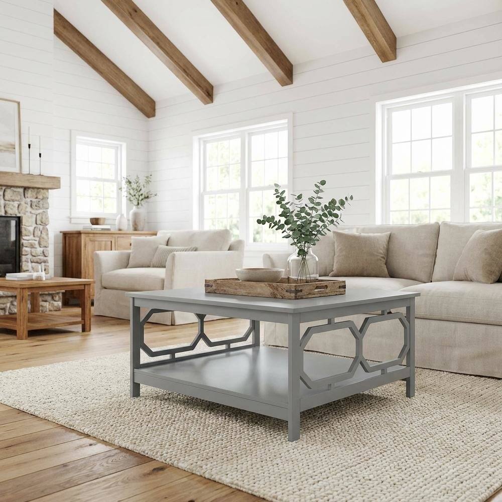 Left. FurniFact - Gray MDF Coffee Table with Square Top and Sturdy Frame for Living Room - Gray.