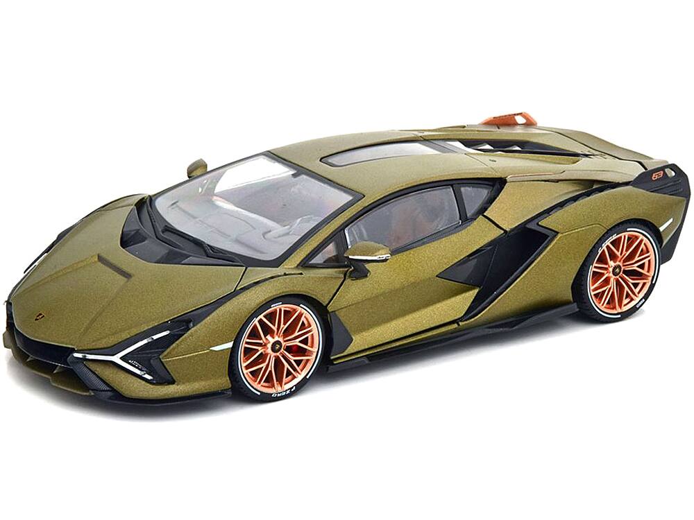 Alt View 1. Bburago - Lamborghini Sian FKP 37 Matt Green Metallic with Copper Wheels 1/18 Diecast Model Car by Bburago.
