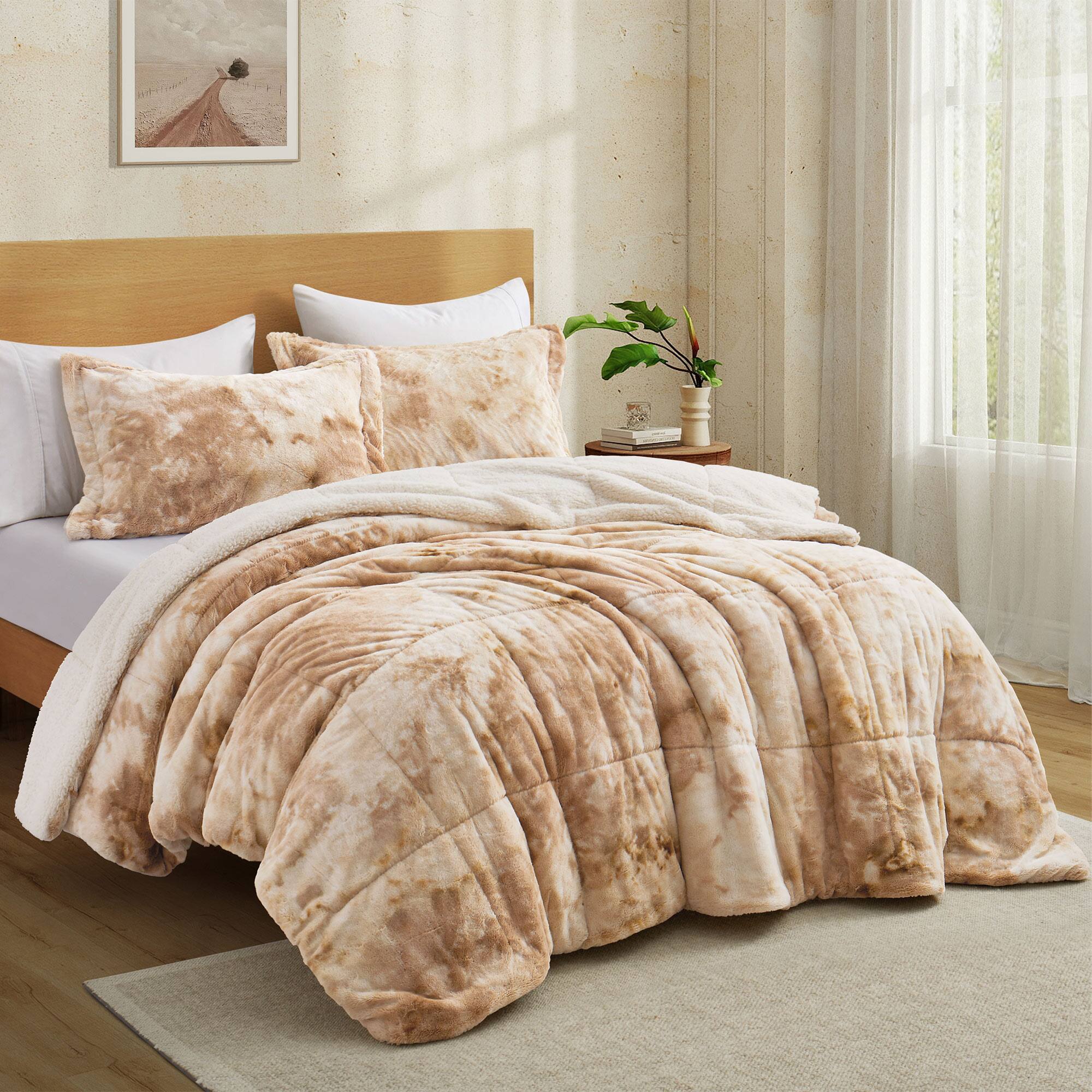 Angle. Peace Nest - Peace Nest Sherpa Fluffy Faux Fur Comforter Set Plush Reversible Bedding Set - Beige.