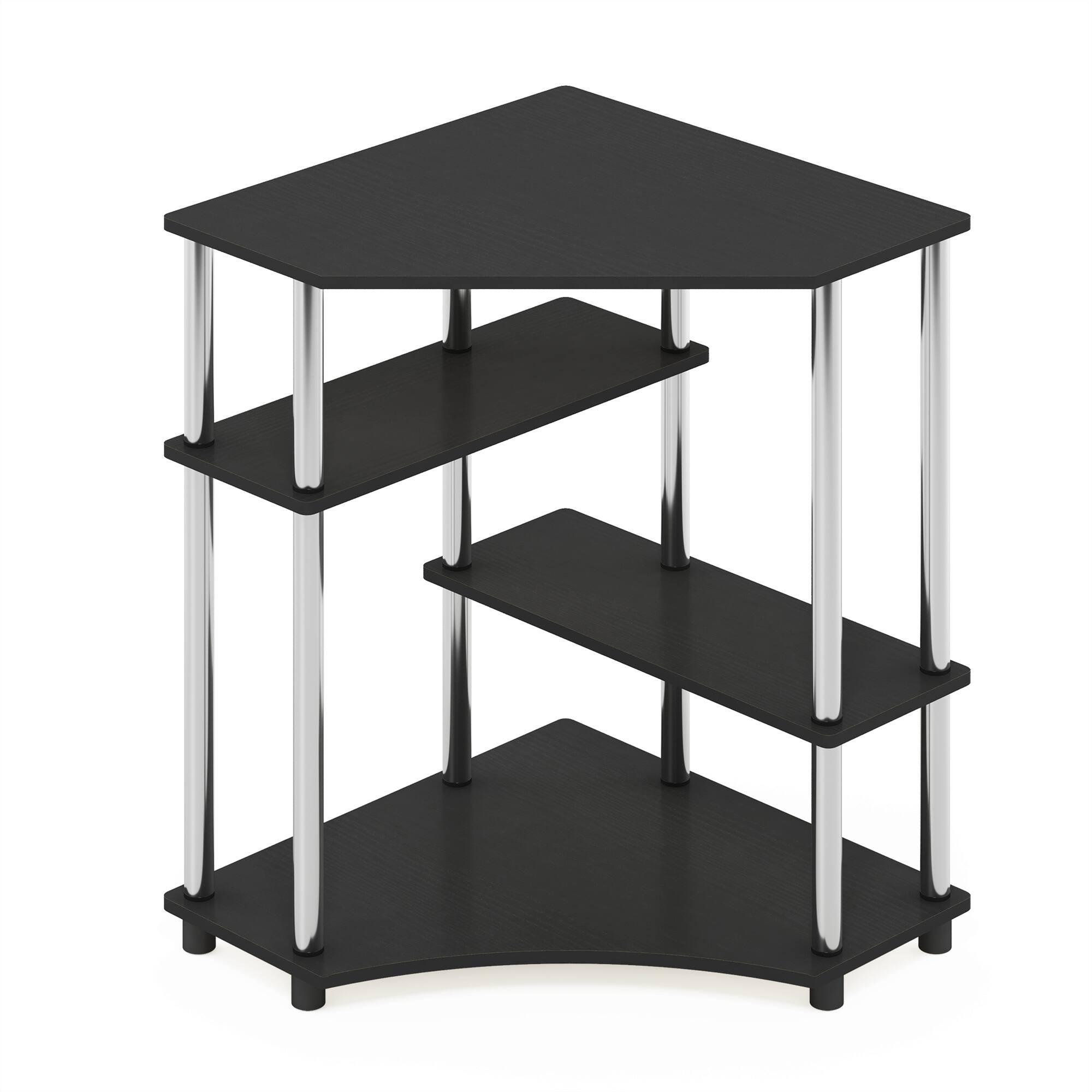 Furinno - Turn-N-Tube Space Saving Corner Desk with Shelves, Stainless Steel Tubes - Americano/Stainless Steel