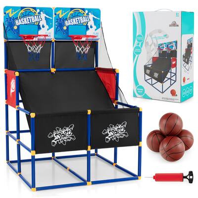 COSTWAY 8-in-1 basketbalmachine, opvouwbare elektrische basketbalstandaard, 4 ballen schuifmachine, luchtpomp en 8 spelmodi, arcade basketbalspel voor kinderen voor 2 spelers (paars COSTWAY 8-in-1 basketbalmachine, opvouwbare elektrische basketbalstandaard, 4 ballen schuifmachine, luchtpomp en 8 spelmodi, arcade basketbalspel voor kinderen voor 2 spelers (paars