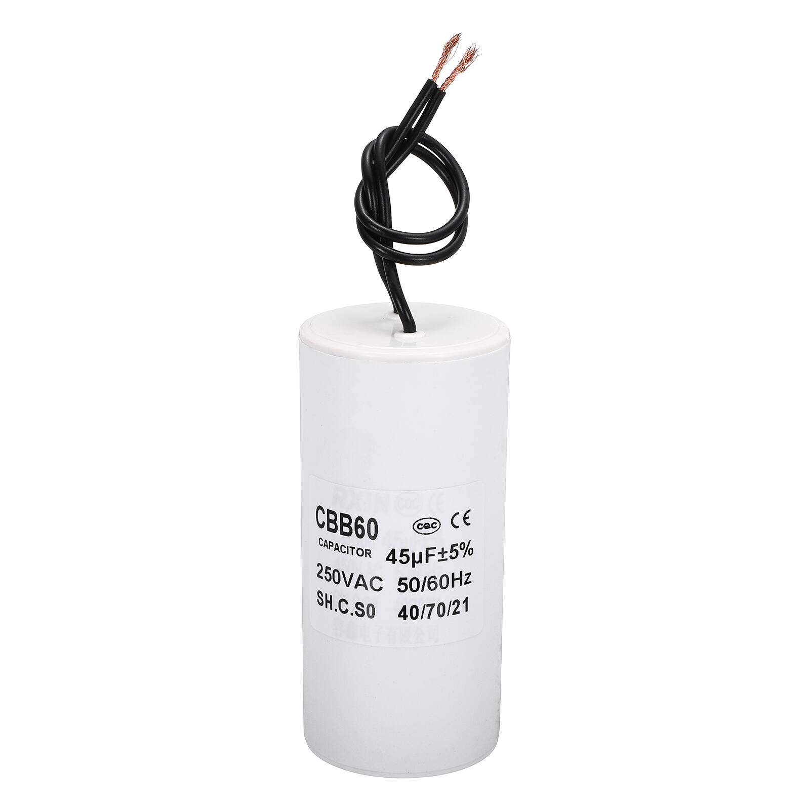 Unique Bargains - 45uF CBB60 Running Capacitor, AC 250V 2 Wires 50/60Hz Cylinder 95x45mm for Water Pumps, Washing Machines - White