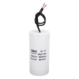 Unique Bargains - 45uF CBB60 Running Capacitor, AC 250V 2 Wires 50/60Hz Cylinder 95x45mm for Water Pumps, Washing Machines - White