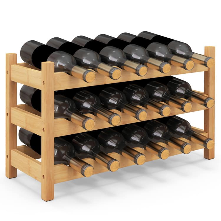 SlickBlue - Freestanding 3-Tier Wicker Wine Bottle Organizer for Countertops - Natural