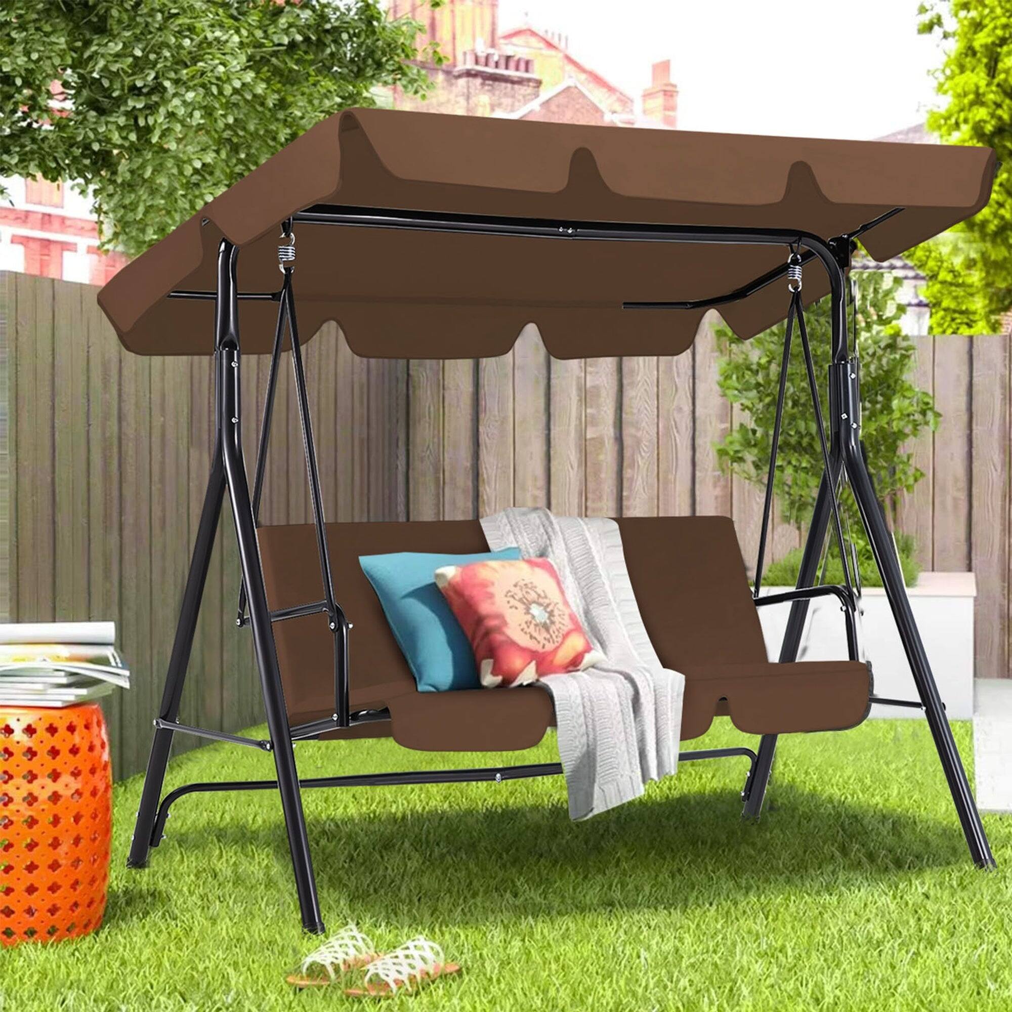 Alt View 2. Boyel Living - 3 Person Metal Patio Swing with Removable Cushion Outdoor Porch Swing Chair - Brown.