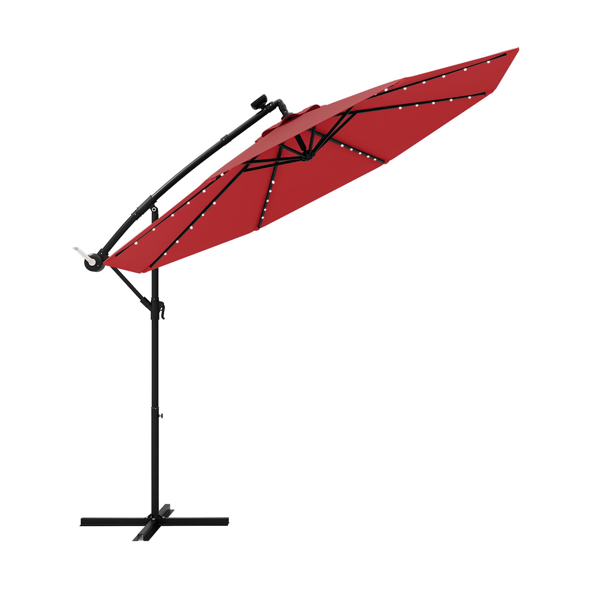 Alt View 9. Gymax - Gymax 10ft Solar Patio Umbrella Outdoor Offset Hanging Umbrella w/ 40 LED Lights Red - Wine.