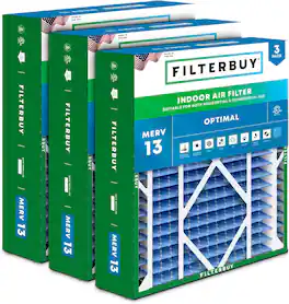 Filterbuy - 24x25x5 MERV 13 Smoke & Allergy Defense, Pleated HVAC AC Furnace Air Filters Replacement for Carrier & More (3-Pack) - Blue