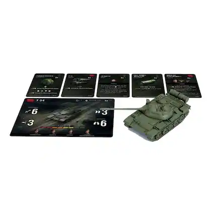 The text on the image reads: "BEAGT T FAE FAIES - Y T-54 6 3". This can be grouped as a single sentence with the following meaning: "The tank is a T-54, and it has a range of 6 and a speed of 3."