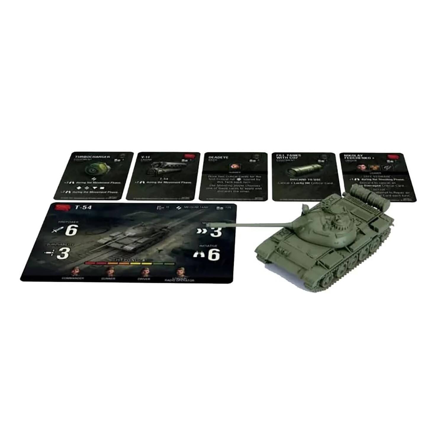 The text on the image reads: "BEAGT T FAE FAIES - Y T-54 6 3". This can be grouped as a single sentence with the following meaning: "The tank is a T-54, and it has a range of 6 and a speed of 3."