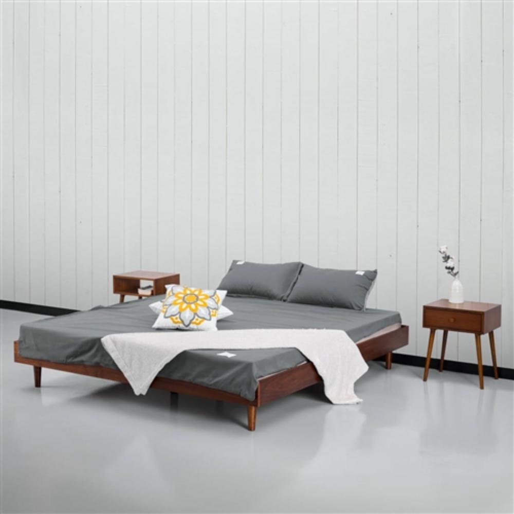 Angle. Hivvago - King size Mid-Century Modern Platform Bed Frame in Dark Brown Wood Finish - Dark Brown.