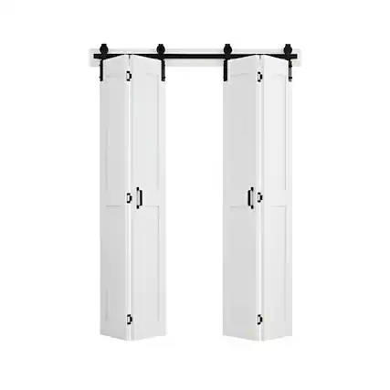 Front. VEVOR - Bifold Barn Door, 48" x 84", MDF Bi-Fold Sliding Closet Doors, Header Board and Hardware Kit Included - White.