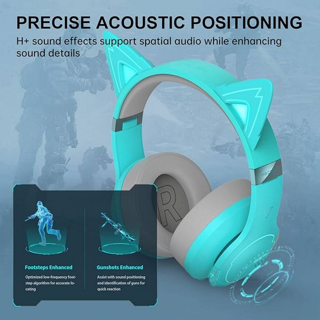 PRECISE ACOUSTIC POSITIONING: H+ sound effects support spatial audio while enhancing sound details. Features include:

* Enhanced footsteps: Optimized low-frequency foot-step algorithm for accurate locating.
* Gunshots: Assist with sound positioning and identification of guns for quick reaction.