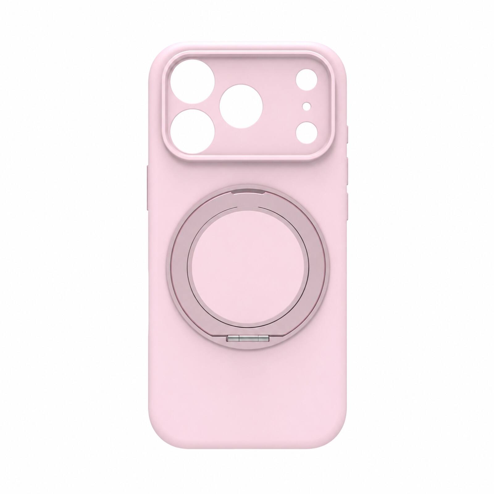 Angle. Dteck - For iPhone 18 Pro Max Liquid Silicone Magnetic Case Dual-layer 360° Ring Kickstand Soft Microfiber Lining Cover - Pink.