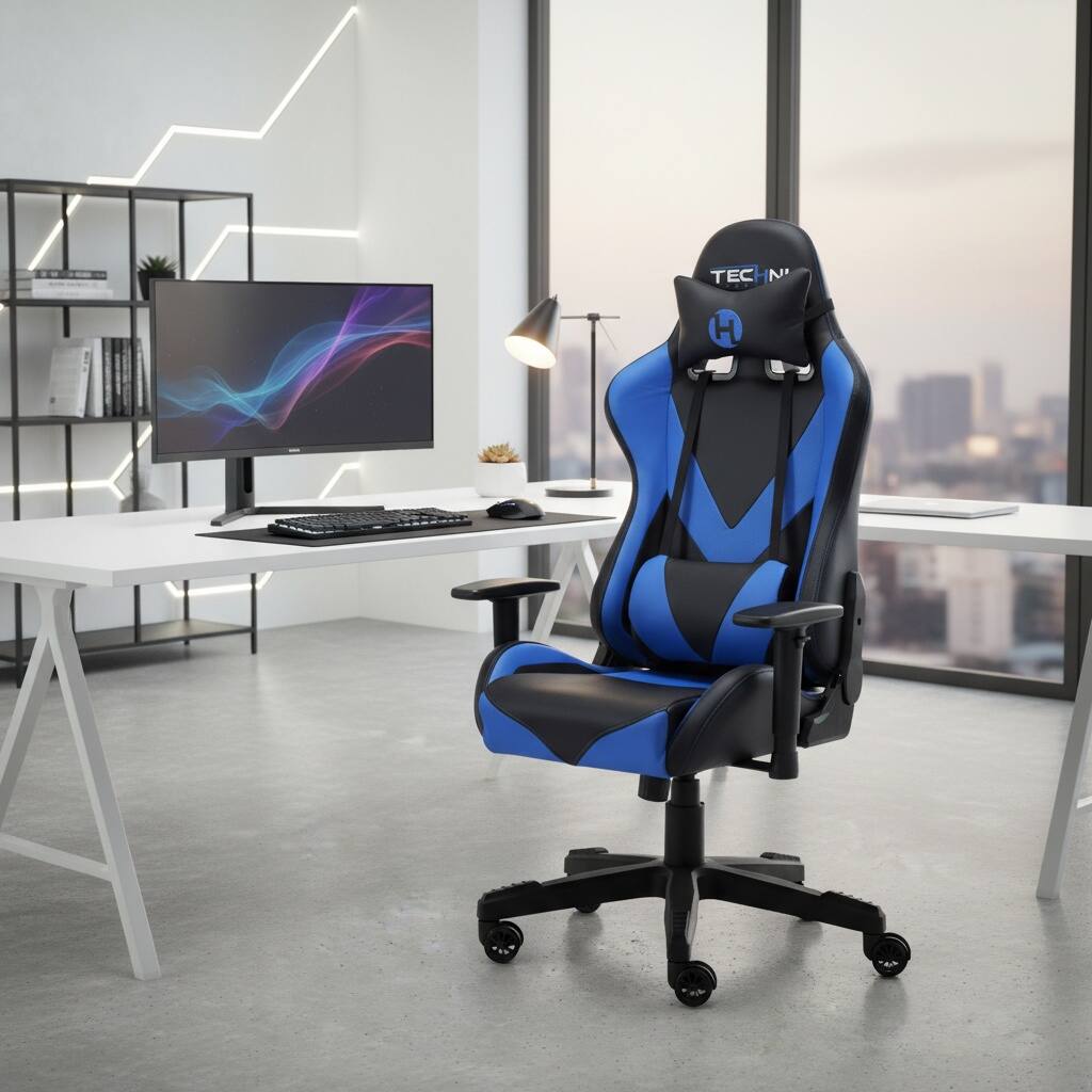 Alt View 5. Forest'nSky - Sport  Blue Office-PC Gaming Chair, Ergonomic High-Back Racing Style - Blue.