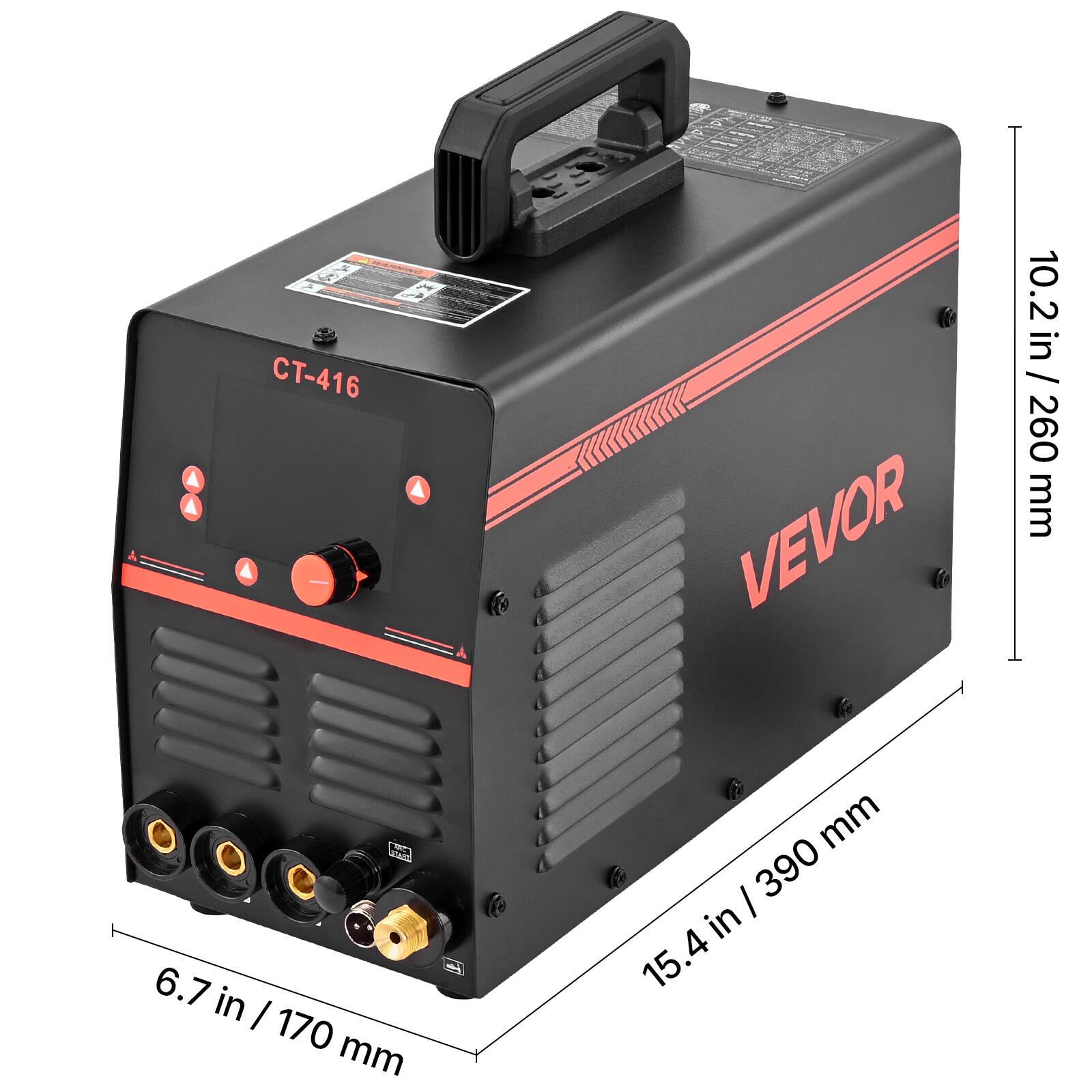 WARNING CT-416  
02:00 - 6.7 in / 170 mm  
VEVOR  
10.2 in / 260 mm  
15.4 in / 390 mm