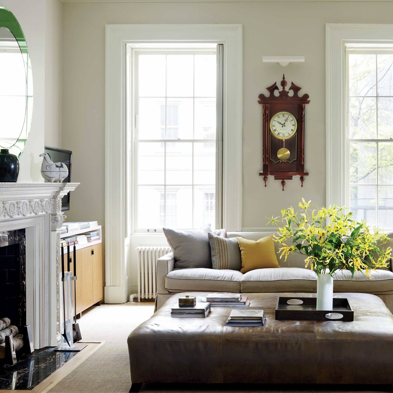 Alt View 2. Bedford Clock Collection - Bedford Clock Collection Classic 31 Inch Chiming Pendulum Wall Clock in Cherry Oak Finish - Brown.