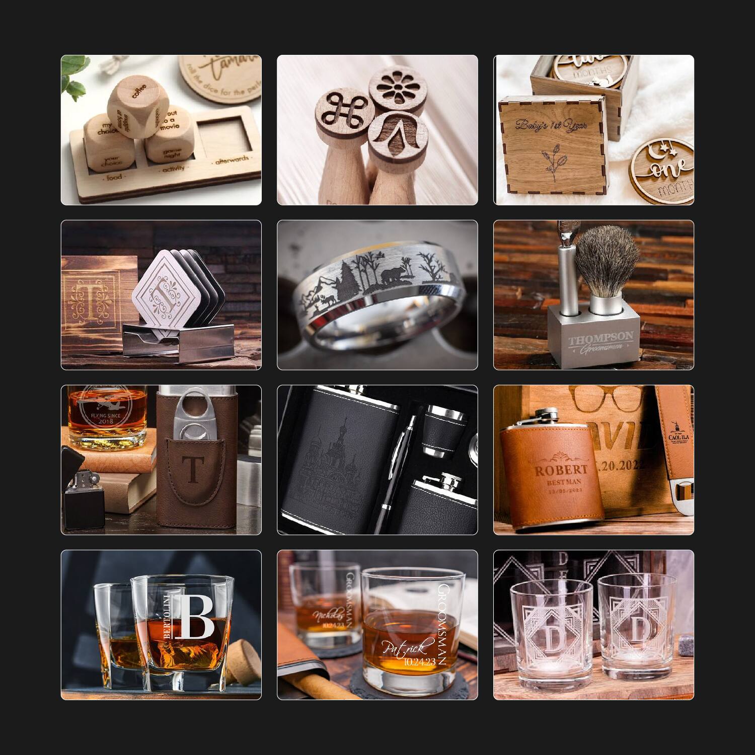 Sure, here is the corrected and grouped text from the image:

1. **Dice for the Game**
   - cohee choi t
   - hocal tamar
   - dice for Te R I ovie F
   - d errds a montHS Baiy's Td Ssn C n monT CUGC 298 I o THOMPSON mom L/R LNU 1& T VVII LU ROBERT 20.202 RESTMAN MAN BERTOLINI B Cac molle MD GROEASMAN Patyick GROOMSMAN 102423 DE D

2. **Wooden Items**
   - cohee choi t
   - hocal tamar
   - dice for Te R I ovie F
   - d errds a montHS Baiy's Td Ssn C n monT CUGC 298 I o THOMPSON mom L/R LNU 1& T VVII LU ROBERT 20.202 RESTMAN MAN BERTOLINI B Cac molle MD GROEASMAN Patyick GROOMSMAN 102423 DE D

3.