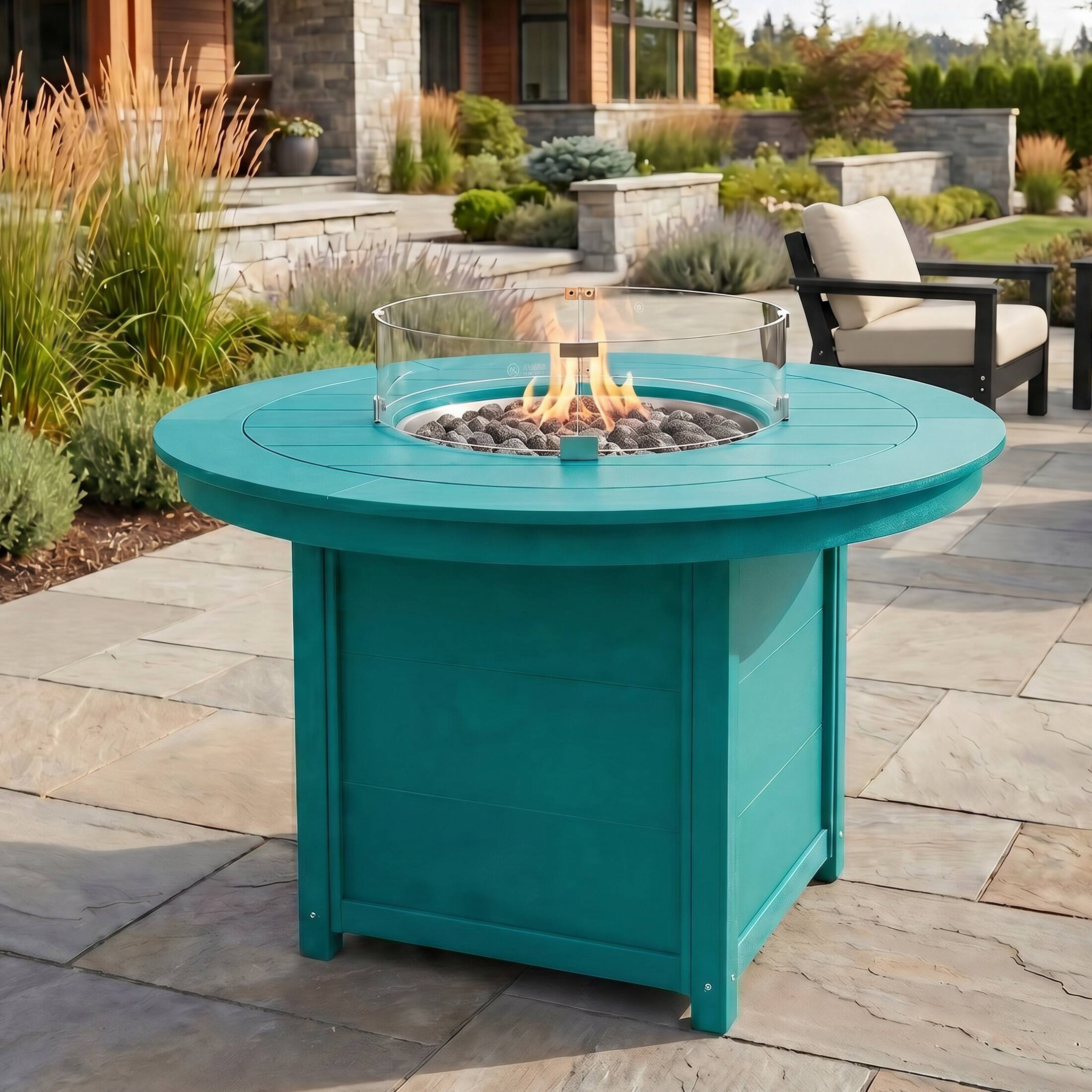 Angle. WestinTrends - WestinTrends Helios 47" Modern Outdoor Patio Propane Gas Round Fire Pit Table - Turquoise.