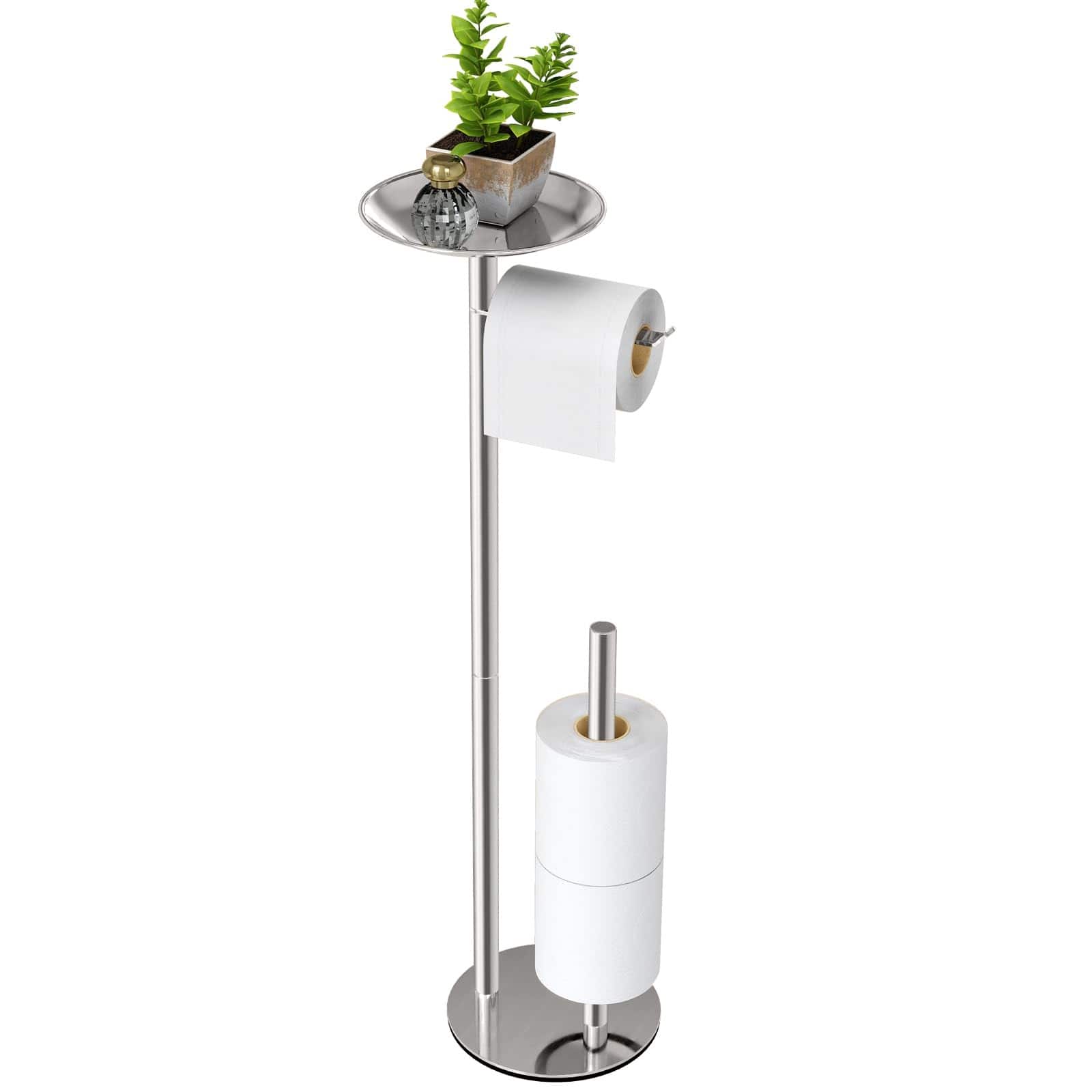 Dazzed Corner - Freestanding Toilet Paper Holder with Phone Shelf and Heavy Metal Base - Brush Nickel