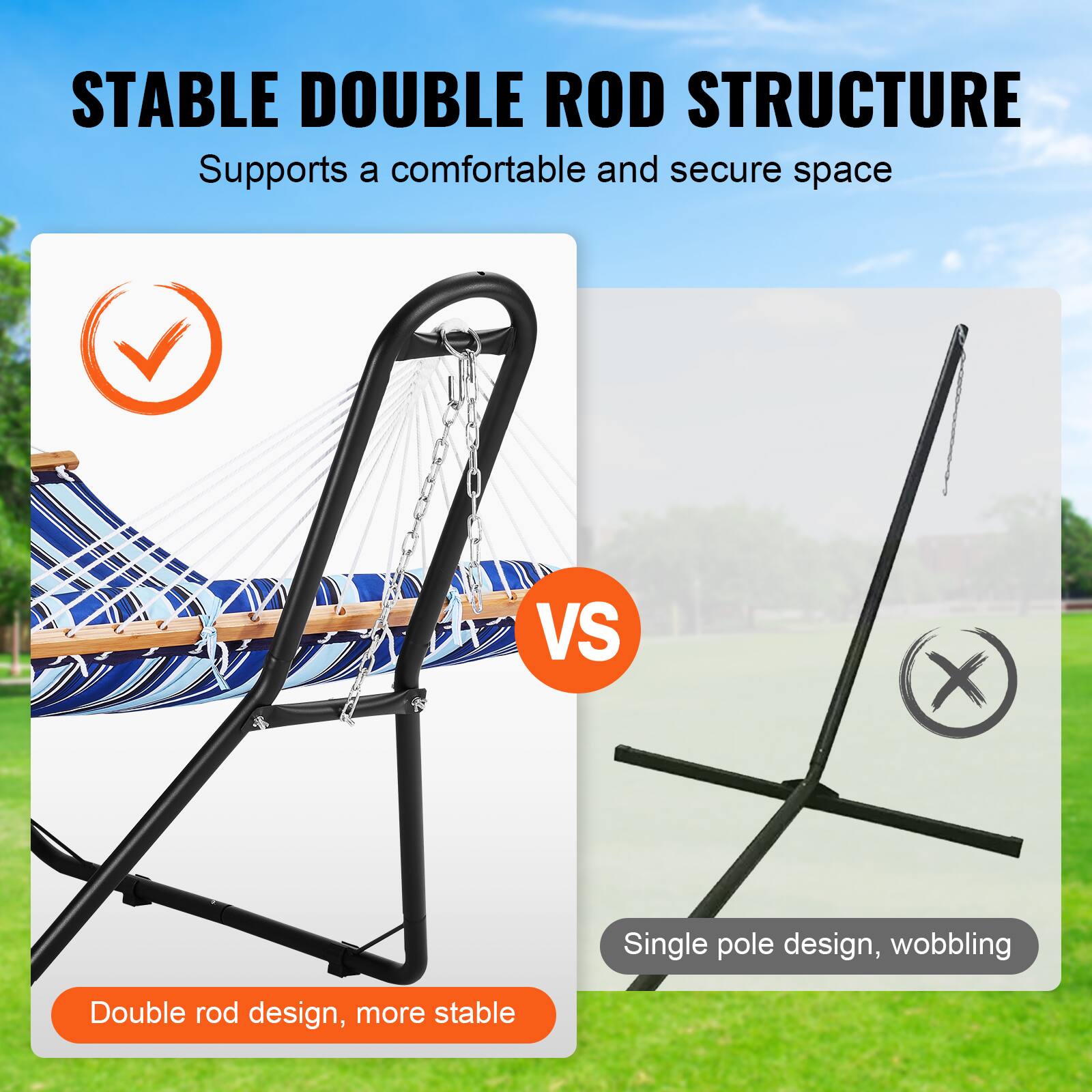 STABLE DOUBLE ROD STRUCTURE  
Supports a comfortable and secure space  

Double rod design, more stable  

VS  

Single pole design, wobbling