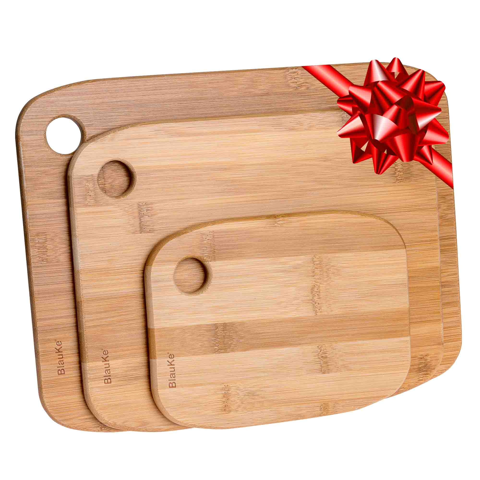 BlauKe - Wooden Cutting Boards for Kitchen - Bamboo Chopping Board Set of 3 - Beige