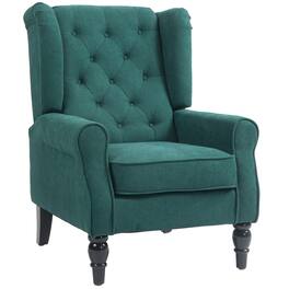 Homcom - Mid-Century Modern Accent Chair, High Wingback Chair, Button-Tufted Upholstered Fabric Armchair - Dark Green