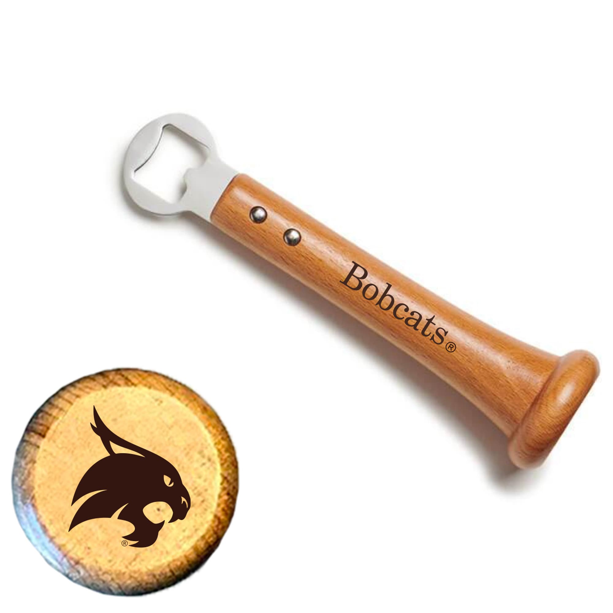 Front. Baseball BBQ - Texas State Bobcats Pickoff Bottle Opener - Multicolor.